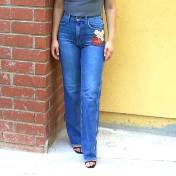 Wildfox Floral Denim Highwaist Flare Bell Bottom - Picture 5 of 7